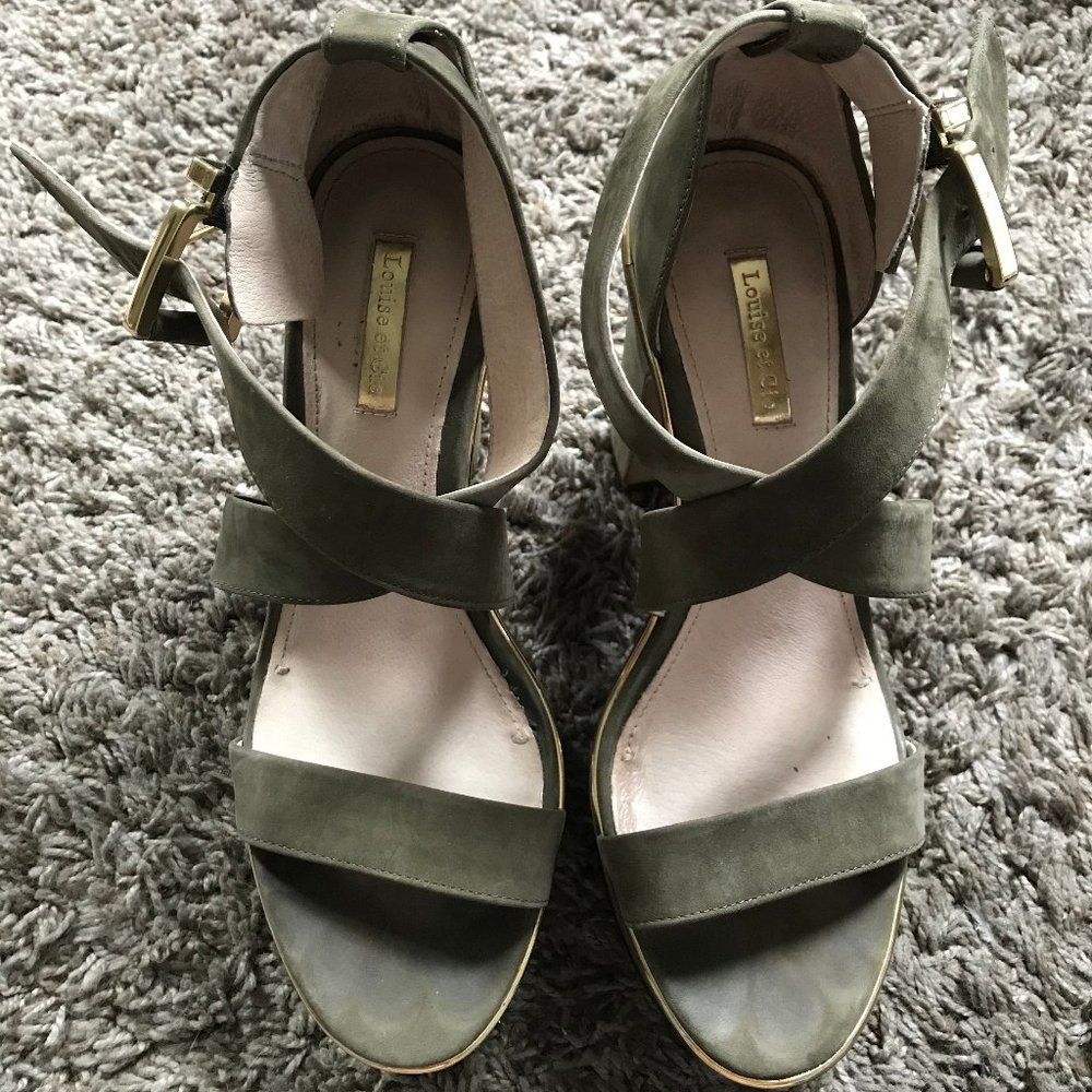Louise et Cie Green Gold Buckle Platform Sandals